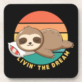 Livin' the Dream Funny Happy Sleeping Sloth Getränkeuntersetzer (Vorderseite)