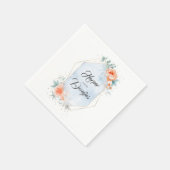 Living Coral and Dusty Blue Floral Wedding Serviette (Ecke)
