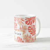 Living coral and gold tropical Blätter und Name Kaffeetasse (VorderseiteRechts)