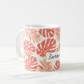 Living coral and gold tropical Blätter und Name Kaffeetasse (Vorderseite Links)