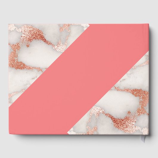 Living Coral and Marbled Rose Gold Wedding Gästebuch (Rückseite)