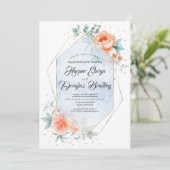 Living Coral Dusty Blue Floral Engagement Party Einladung (Stehend Vorderseite)