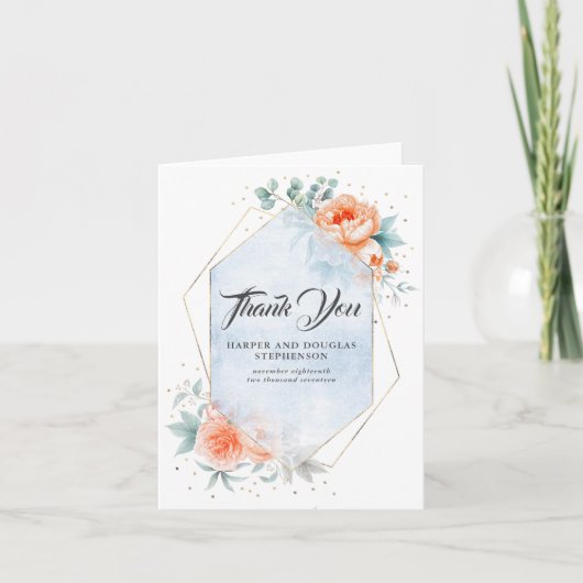 Living Coral Floral Moderne Hochzeit Vielen Dank Dankeskarte (Vorderseite)