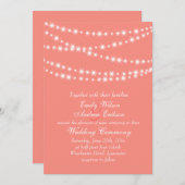 Living Coral Twinkle Lights Hochzeit Einladung (Vorne/Hinten)