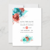 Living Coral und Türkis Wedding Save the Date Magneteinladung (Vorderseite)