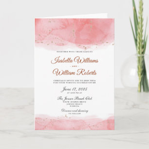 Living Coral Watercolor & Imitate Gold Dots Weddin Einladung