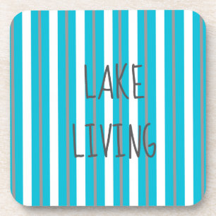Living Lake Turquoise Grau White Strip Getränkeuntersetzer