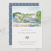 Living Mountain Scape Blush Save the Date Card Dankeskarte (Vorne/Hinten)