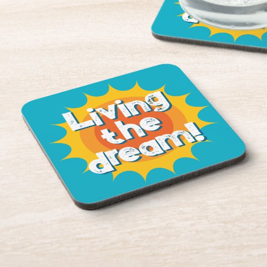 Living the dream fun drink coaster with sun beams getränkeuntersetzer (Linke Seite)