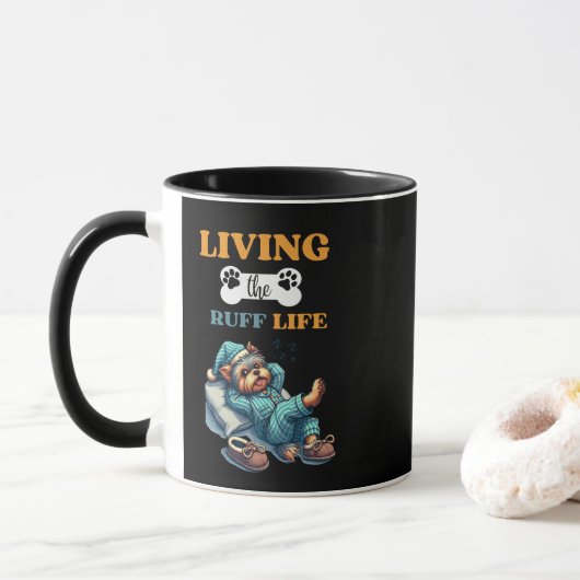 "Living the Ruff Life" Yorkie 11oz Coffee Tasse (Mit Donut)