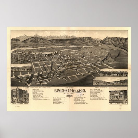 Livingston Montana 1883 Antike Panoramakarte Poster (Vorne)