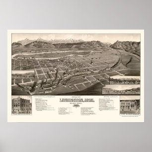 Livingston, panoramische Karte M.Ü.s - 1884 Poster
