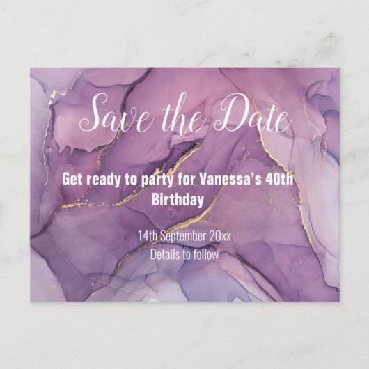 LIXE MARBLE ABSTRAKTE LILA ANKÜNDIGUNG POSTCARD (Vorderseite)
