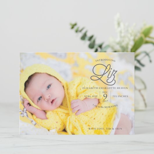 Liz Heaven Geburtserklärung Ankündigung (Stehend Vorderseite)