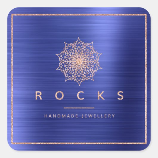 Liz Mandala Pink Rose Gold Cobalt Blue Metallic Quadratischer Aufkleber (Vorderseite)