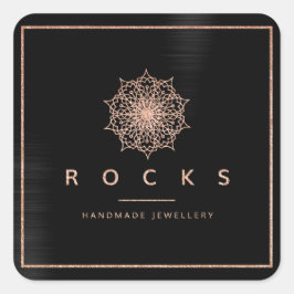 Liz Mandala Pink Rose Gold Metallic Black Glam Quadratischer Aufkleber