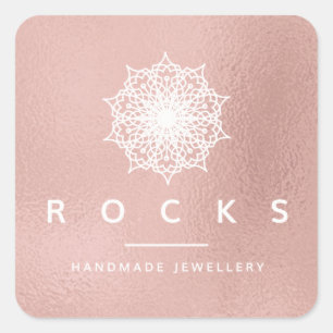 Liz Mandala Pink Rose Gold Metallic White 1 Quadratischer Aufkleber