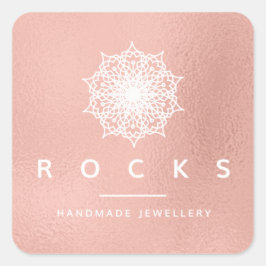 Liz Mandala Pink Rose Gold Metallic White Quadratischer Aufkleber