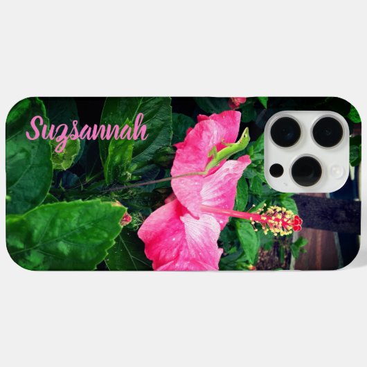 Lizard auf rosa tropischen Hibiskus Blume Custom Case-Mate iPhone Hülle (Rückseite (Horizontal))