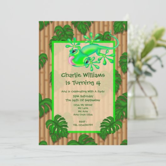 Lizard Birthday Party Einladung (Stehend Vorderseite)