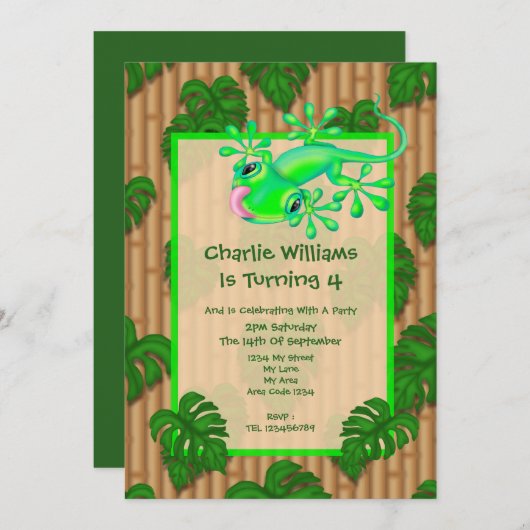 Lizard Birthday Party Einladung (Vorne/Hinten)