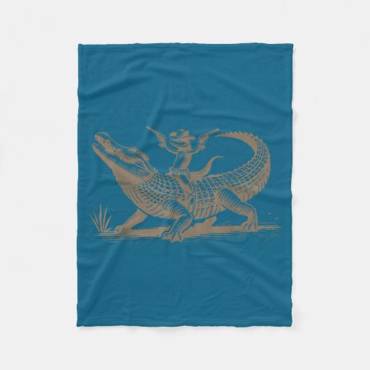 Lizard Cowboy Riding Crocodile Alligator Western A Fleecedecke (Vorderseite)