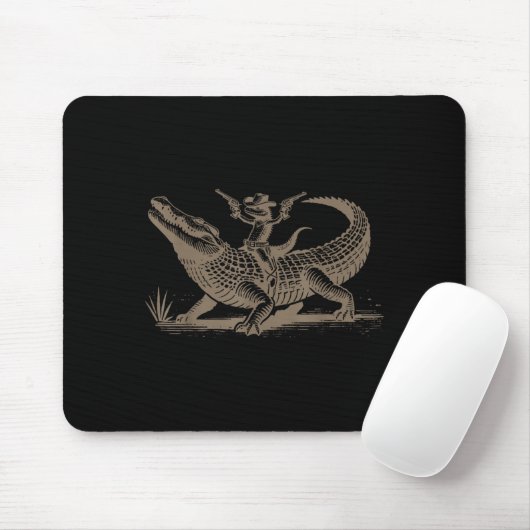 Lizard Cowboy Riding Crocodile Alligator Western A Mousepad (Mit Mouse)