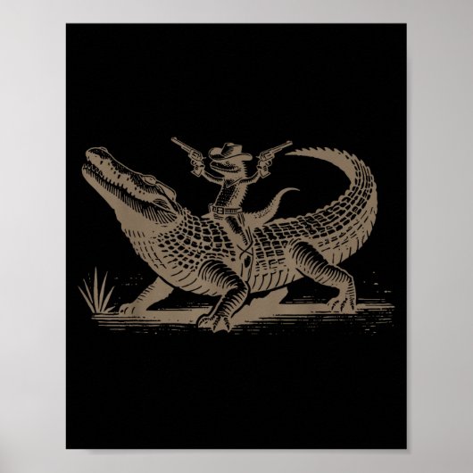 Lizard Cowboy Riding Crocodile Alligator Western A Poster (Vorne)