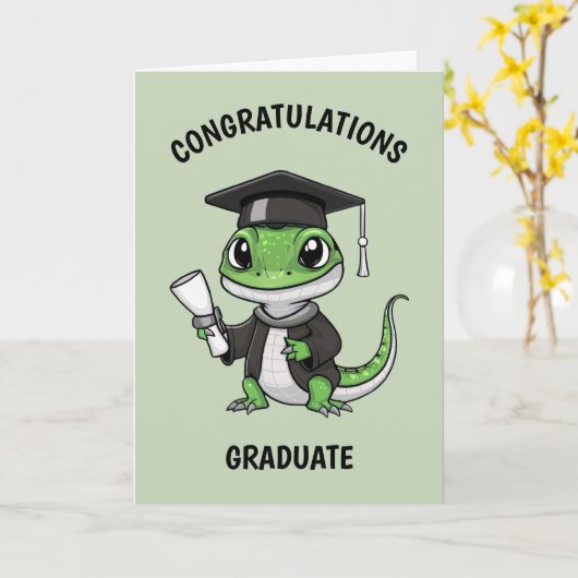 Lizard Gecko Abschluss Personalisiert Karte (Gelbe Blume)