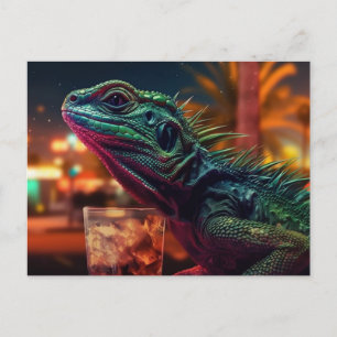 Lizard mit einem Getränk Postkarte