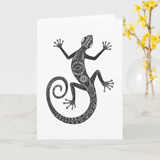 Lizard oder Salamander Doodle Karte (Gelbe Blume)