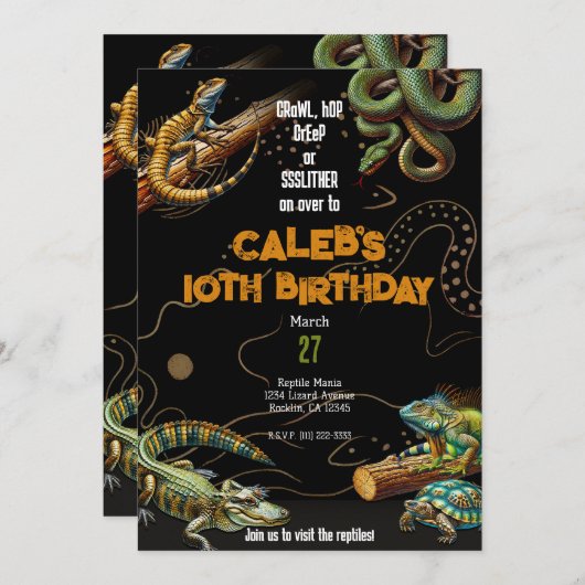 Lizard Snake Turtle Reptile Dark Birthday Party Einladung (Vorne/Hinten)