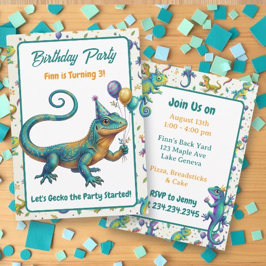 Lizard Themed Boy's Birthday Party Einladung
