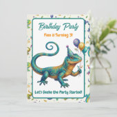 Lizard Themed Boy's Birthday Party Einladung (Stehend Vorderseite)