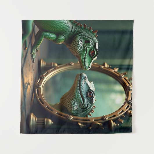 Lizard und Crocodile Mirror Encounter Wandteppich (Vorderseite (Horizontal))