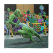 Lizard Warrior Wrestling Fantasy Art Keramik Tile Fliese (Vorderseite)