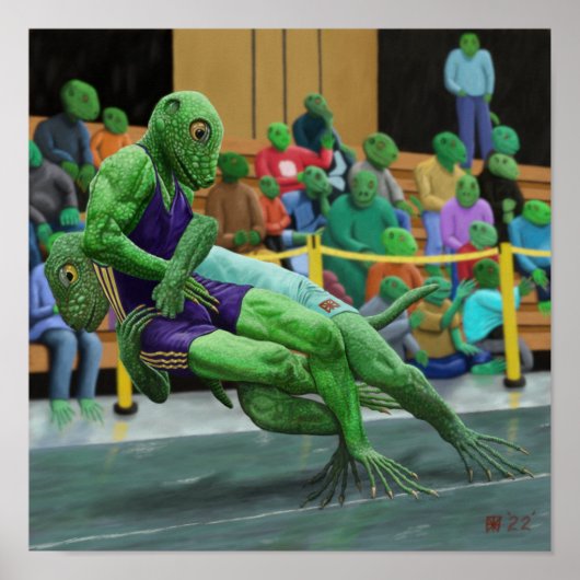 Lizard Warrior Wrestling Sport Fantasy Art Print Poster (Vorne)