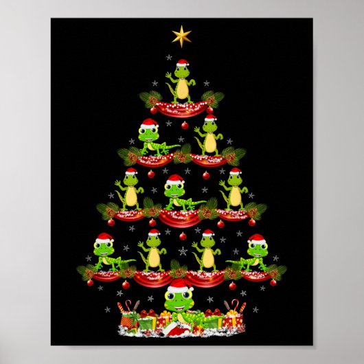 Lizard Xmas Lighting Santa Lizard Weihnachtsbaum Poster (Vorne)