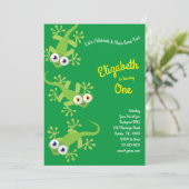 Lizards Geckos Niedlich Kids 1. Geburtstag Party Einladung (Stehend Vorderseite)