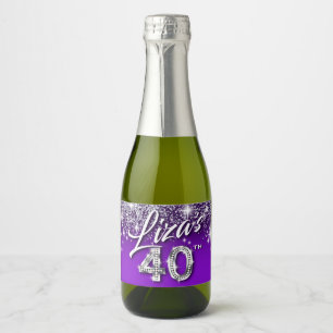 Liza's 40. Geburtstag Silberter Glitzer Lila Schaumweinetikett