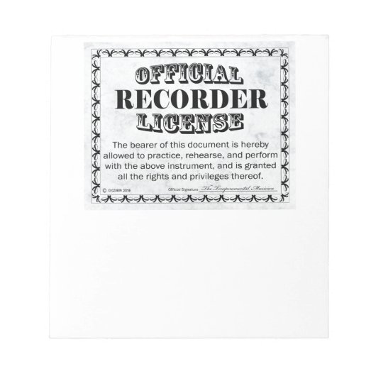 Lizenz aufzeichnen notizblock (Vorderseite)