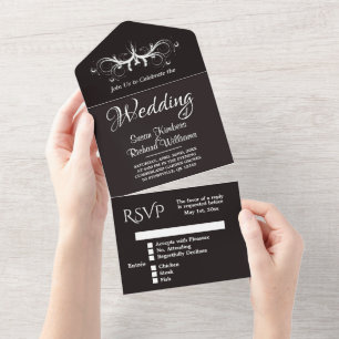 Lizenz und Weiß Tri-Fold mit RSVP Hochzeit Alles I All In One Einladung