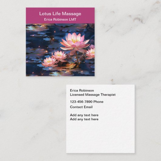 Lizenzierte Massage Business Cards Lotus Blume Quadratische Visitenkarte (Vorne/Hinten)