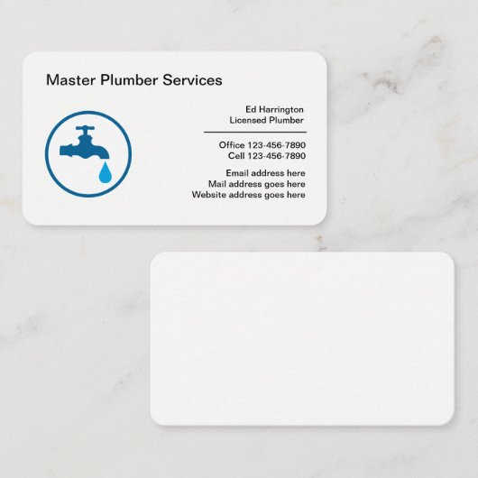 Lizenzierte moderne Klempner-Visitenkarten Visitenkarte (Vorne/Hinten)