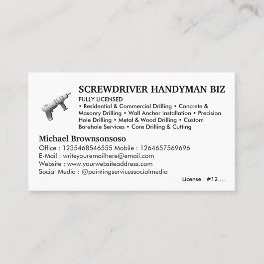 Lizenzierter Handwerker Visitenkarte (Vorderseite)