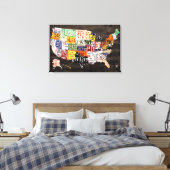 Lizenzplan Karte der USA - warme Farben / Schwarz Leinwanddruck (Insitu (Schlafzimmer))