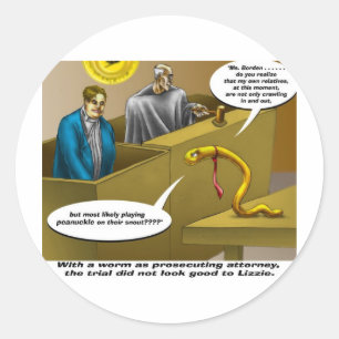 Lizzie Borden Trial Funny Cartoon Geschenke Runder Aufkleber