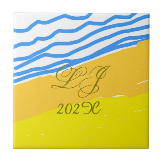 LJ Monogram Elegant Modern Beach Wedding Fliese (Vorderseite)