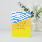 LJ Monogram Elegant Modern Beach Wedding Postkarte (Stehend Vorderseite)