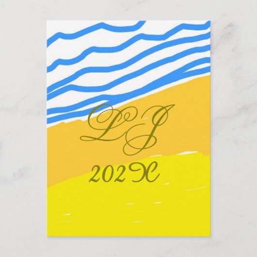 LJ Monogram Elegant Modern Beach Wedding Postkarte (Vorderseite)